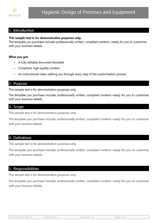 Hygienic Design of Premises and Equipment Procedure Template Hygienic Design of Premises and Equipment Procedure Template