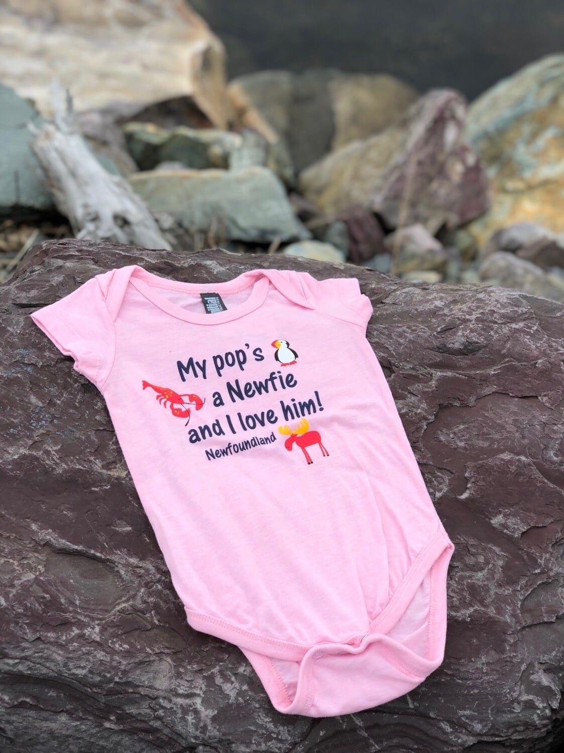 My Pop's A Newfie Onesie, Color: Rose, Size: 6 Months