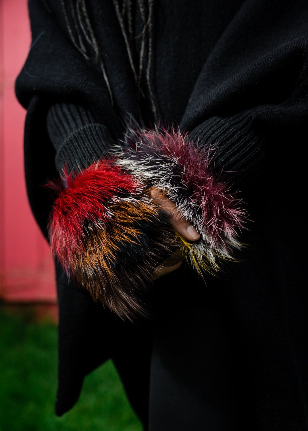 Knit Texting Gloves Fox Trim, Color: Black-Multi