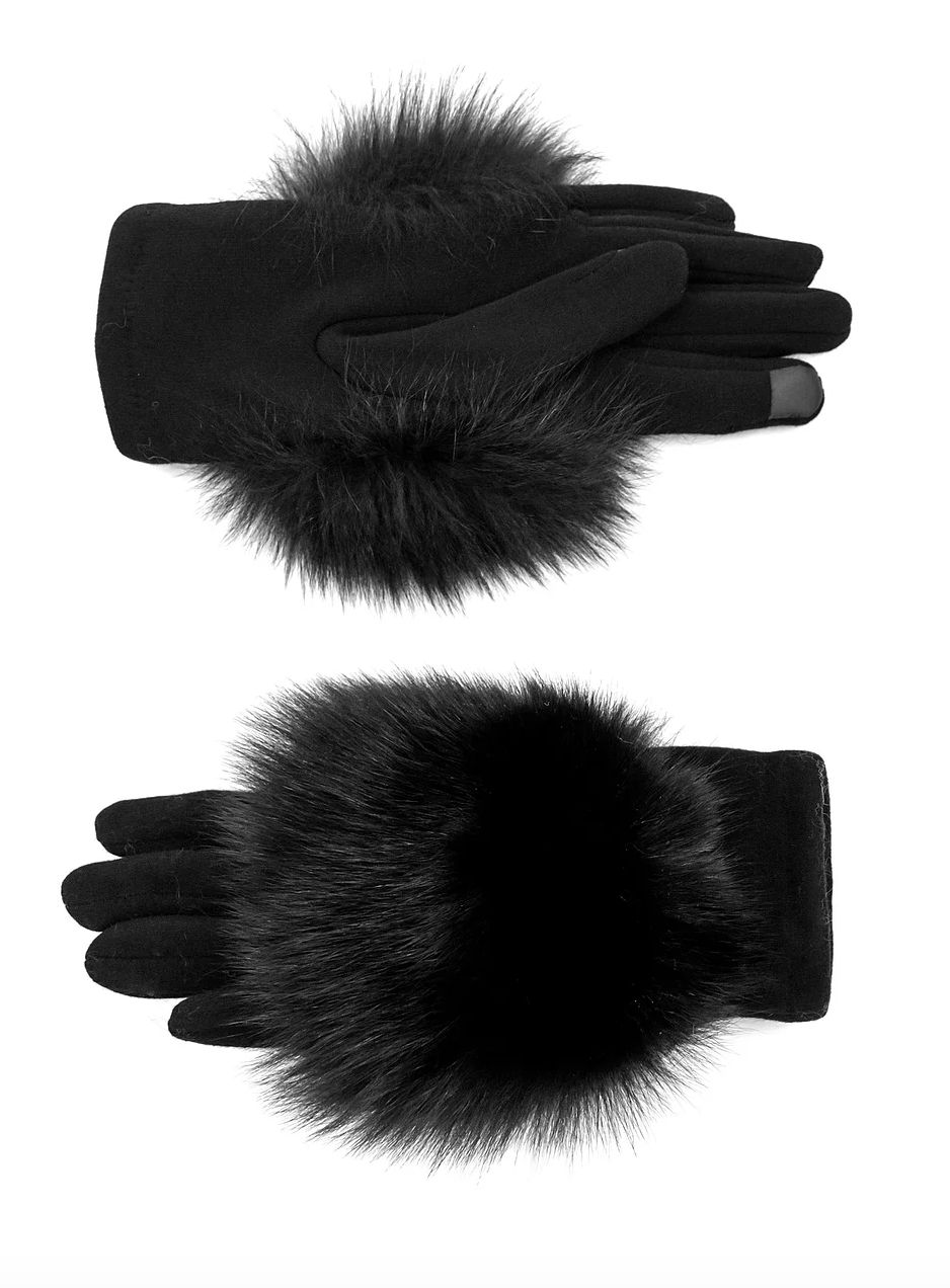 Gloves Woven w/Fox, Color: Black, Size: SM