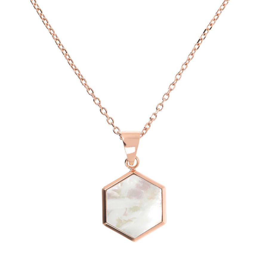 Small Hexagon Pendant Necklace, Color: White MOP