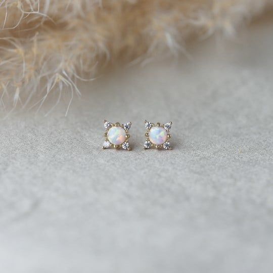 Aurora Studs, Color: Gold, Stone: White Opal