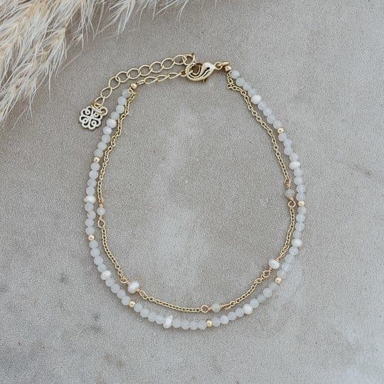 Bethany Bracelet White Moonstone/White Pearl, Color: Gold