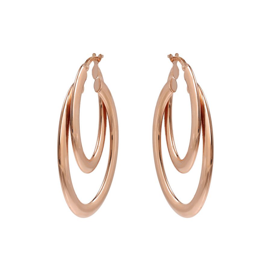 Two Strands Oval Hoop Earrings, Color: Rose Gold
