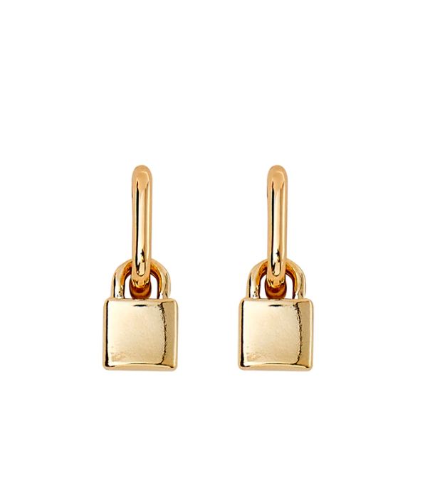 Lock Earrings, Color: Gold