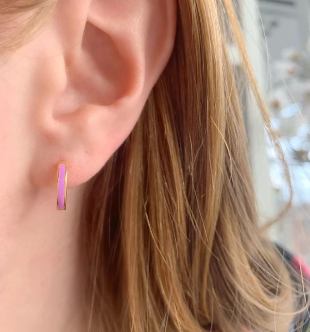 18K Yellow Gold Vermeil Enamel Huggie Hoops, Color: Lavender