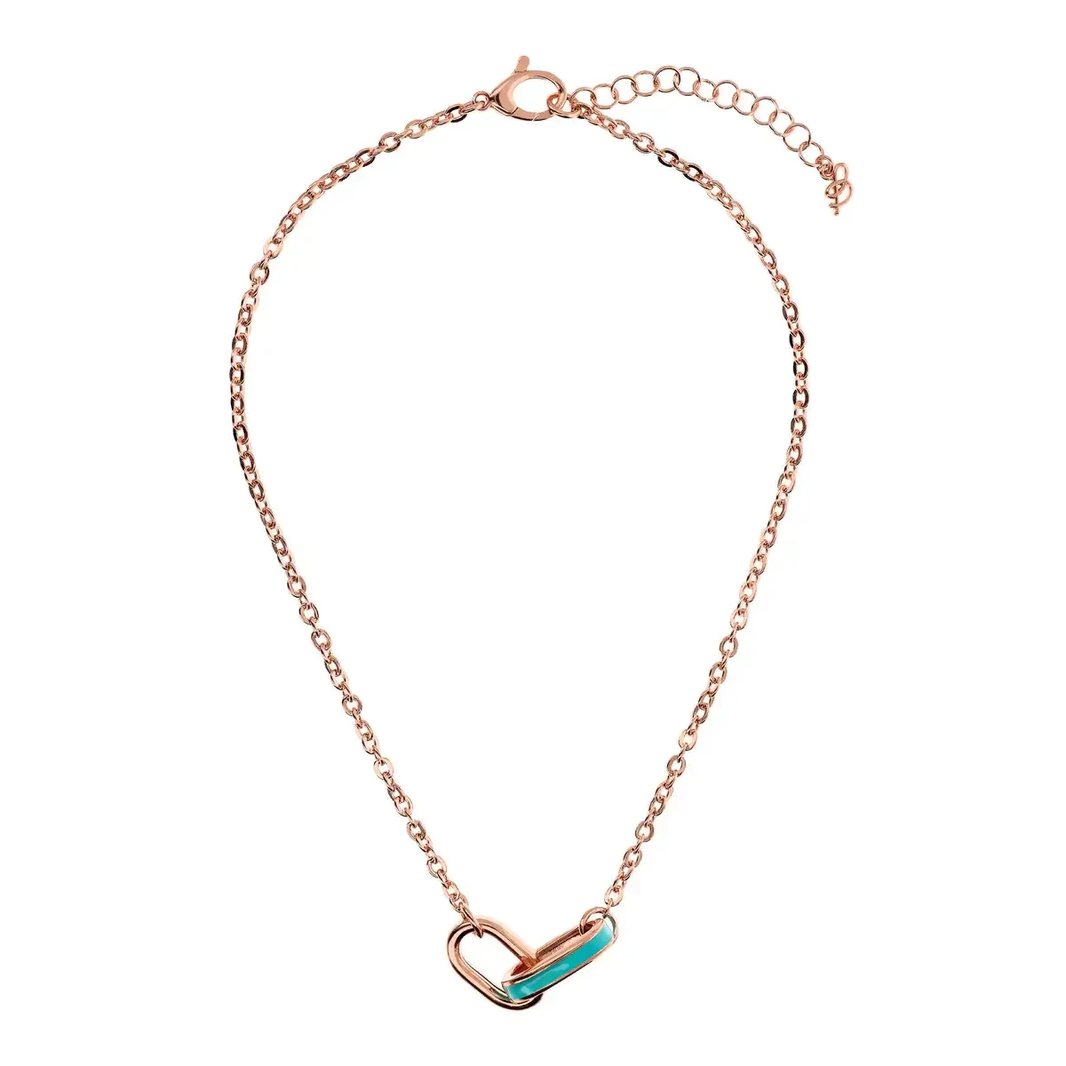 Rolo Chain Necklace with Enamelled Oval Links Pendant, Color: Turquoise