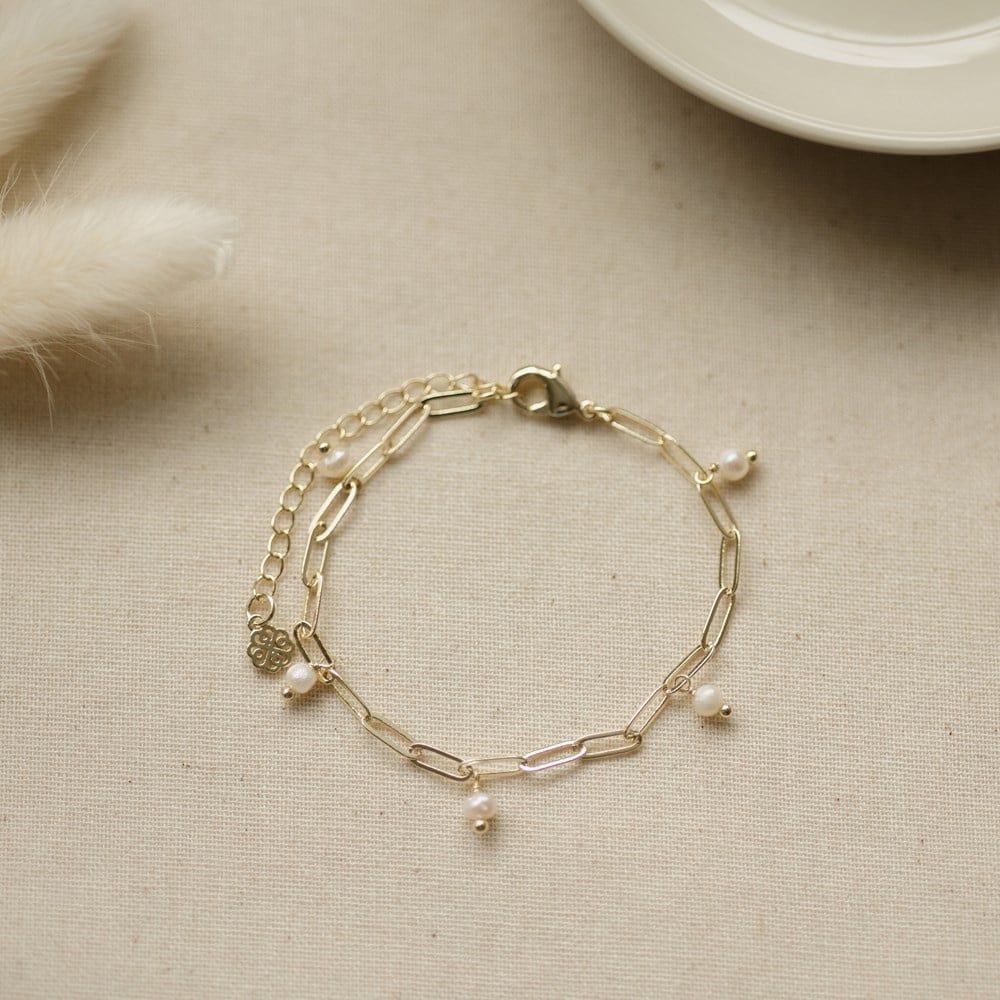 Beatrice Anklet White Pearl, Color: Gold