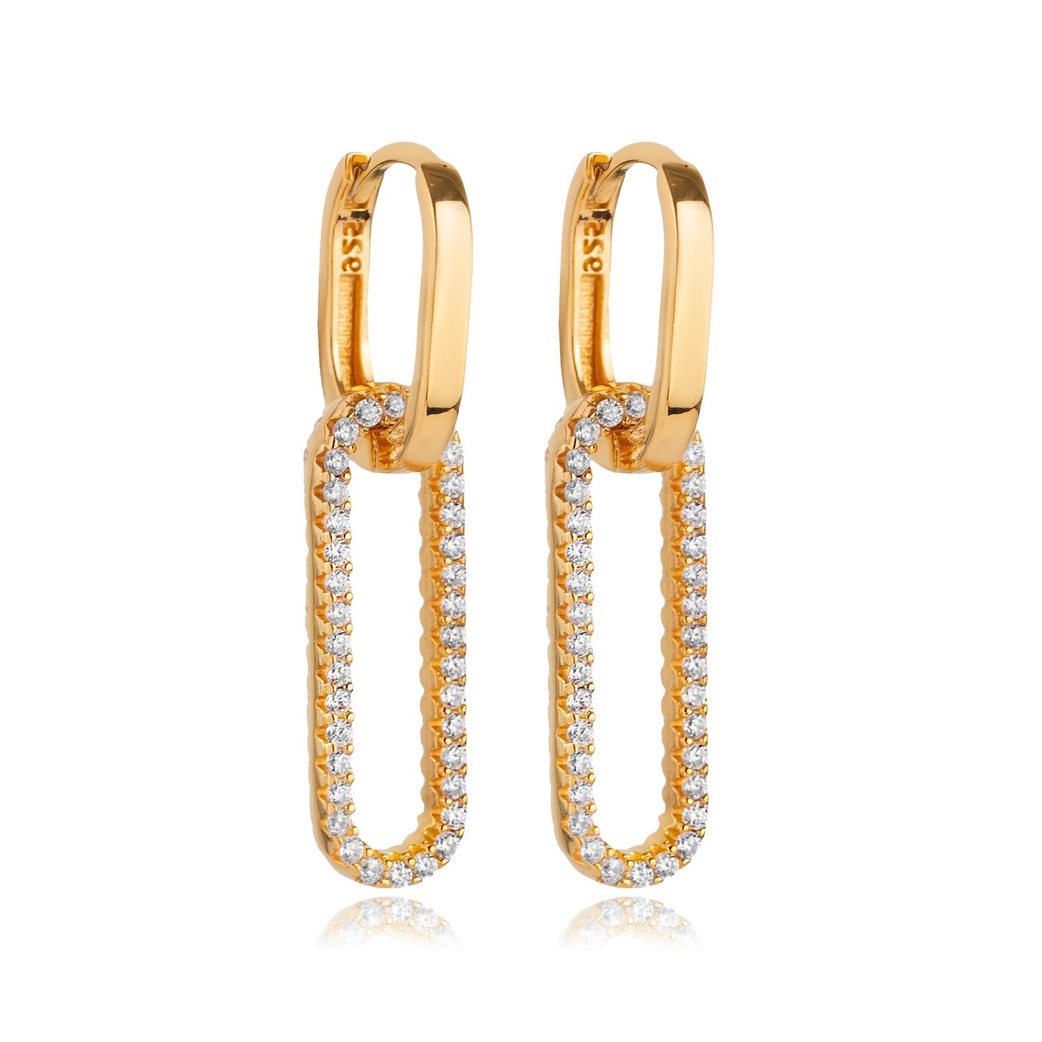 Convertible Long Link Huggies, Color: 18K Yellow Gold Vermeil, Stone: Clear