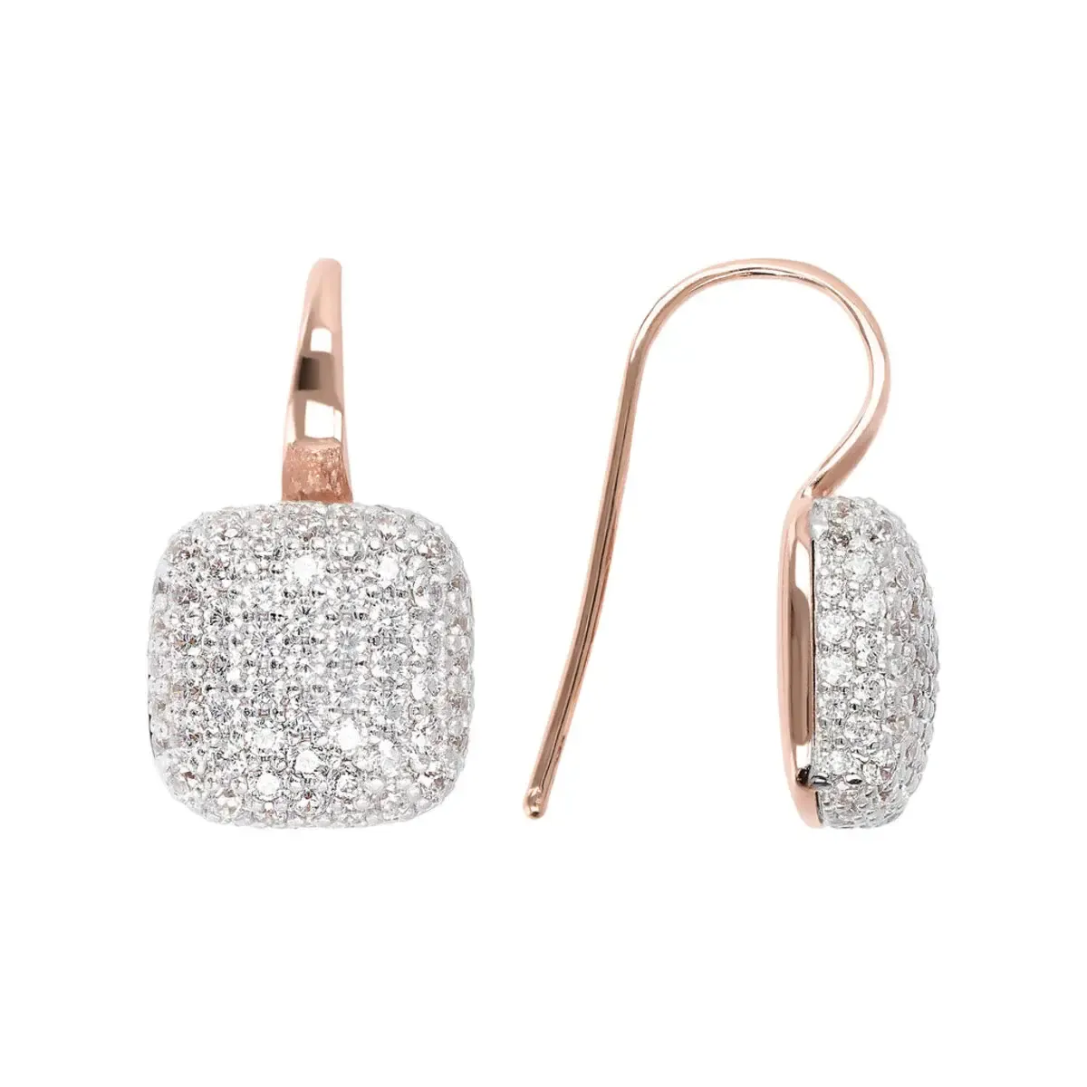 Square Pendant Earrings with Pavé , Color: Bianco - Cubic zirconia
