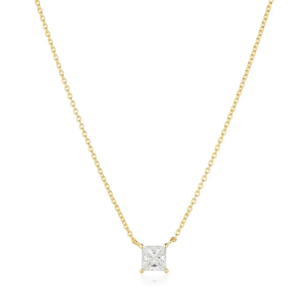  Ellera Quadrato Necklace, Color: 18k Gold Plated, Stone: Clear