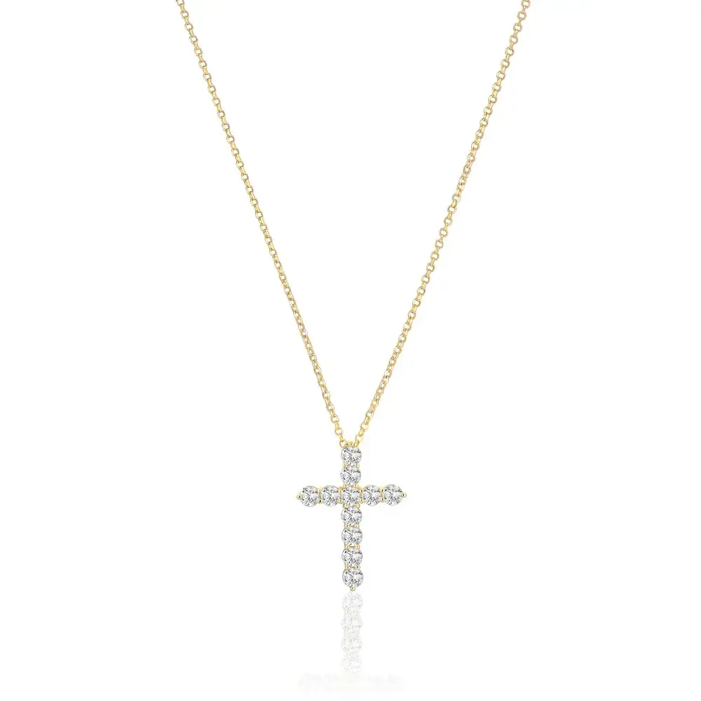 Belluno Croce Necklace, Color: 18k Gold Plated, Stone: Clear