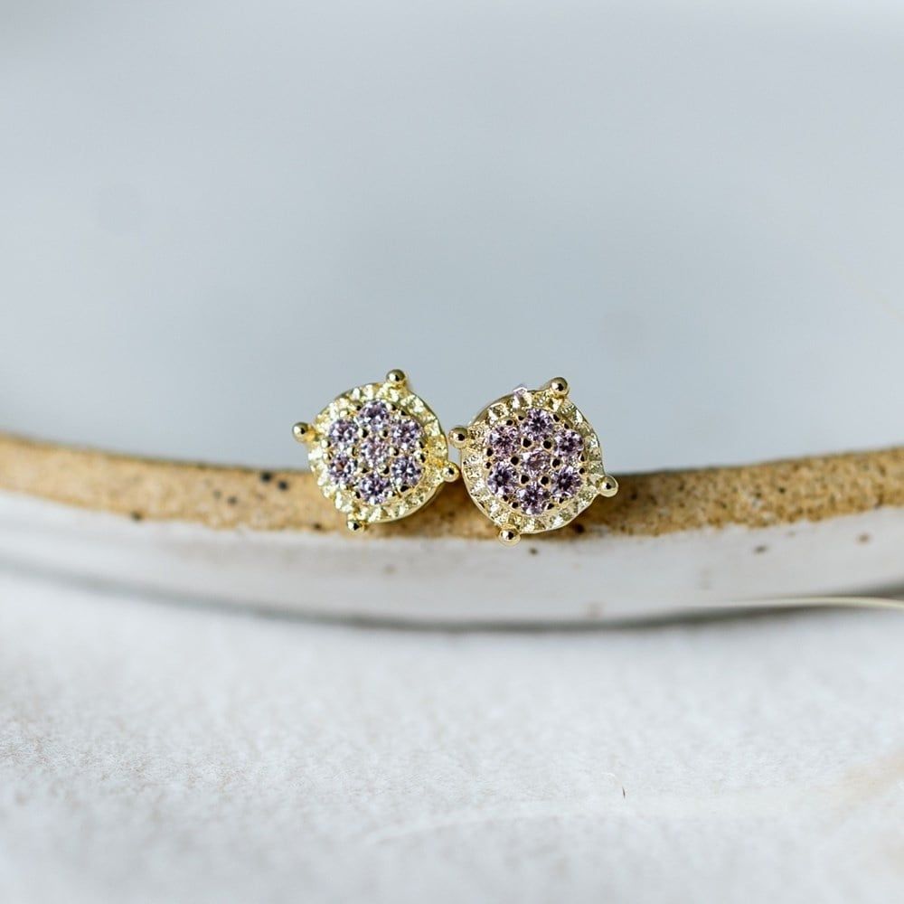 Bedazzle Studs, Color: Gold, Stone: Pink