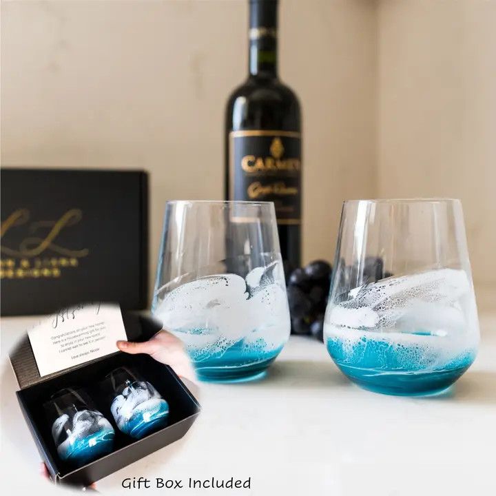 Resin Coated Entertaining Glasses (Set of 2), Color: Ocean Vibes