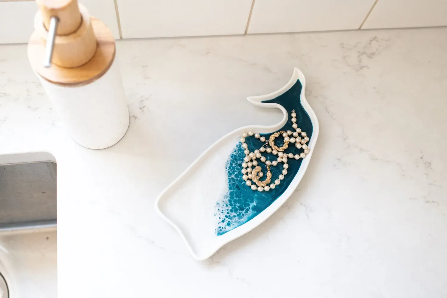 Resin-Accented Whale Ceramic Tray 