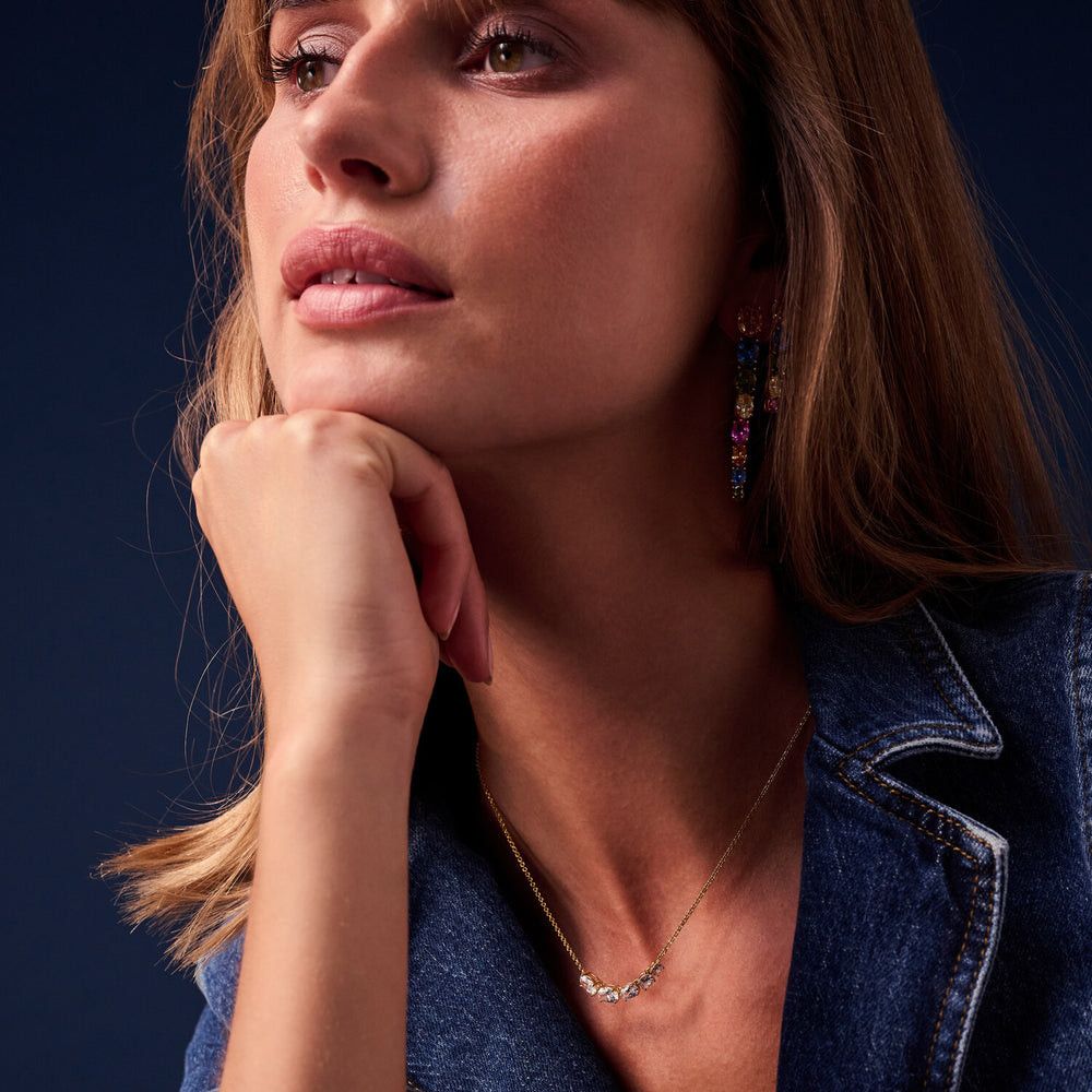 Ellisse Cinque Necklace, Color: 18k Gold Plated, Stone: Clear