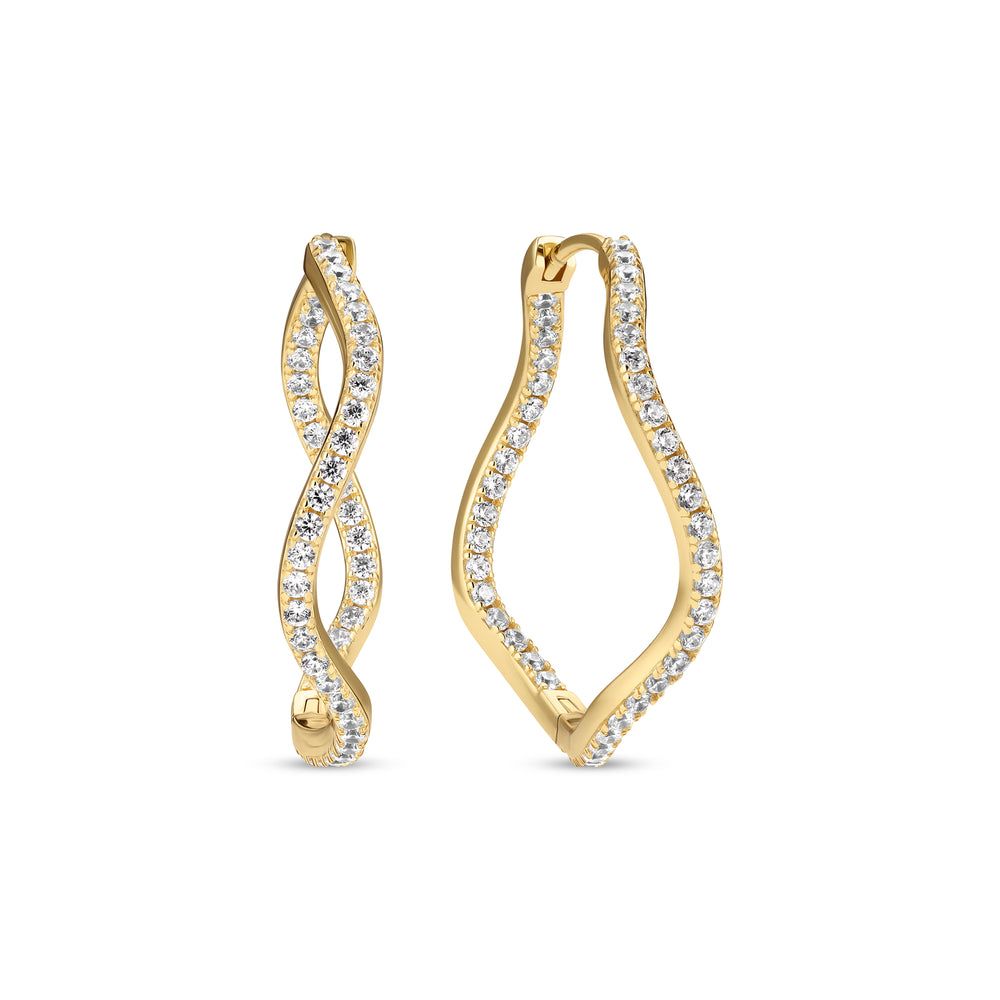 Ellera Waves Earrings XL, Color: 18k Gold Plated, Stone: Clear