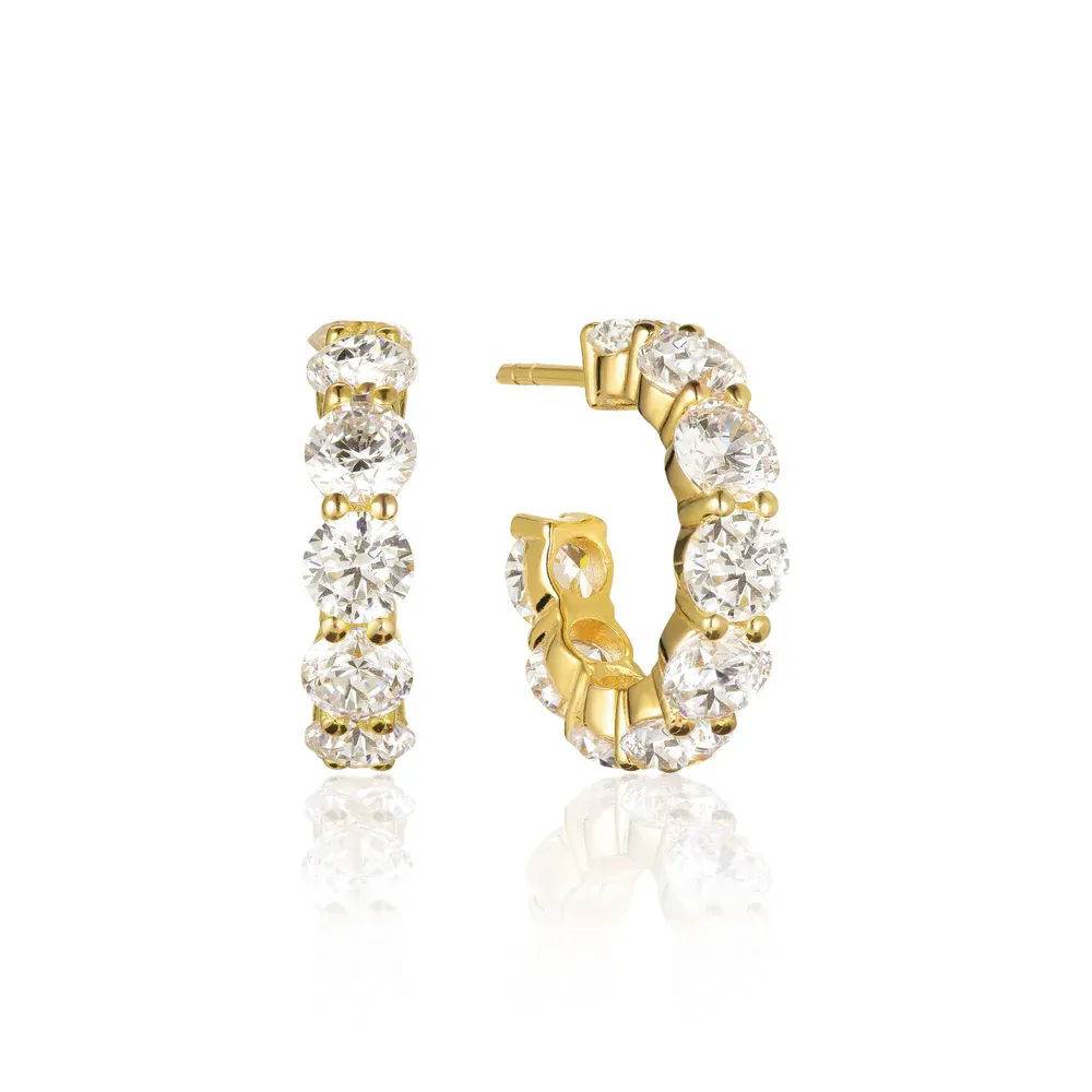 Belluno Creolo Earrings , Color: 18k Gold Plated, Stone: White