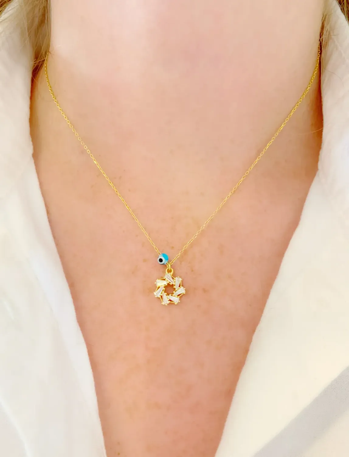 Baguette Swirl Necklace, Color: 18K Yellow Gold Vermeil, Stone: Clear