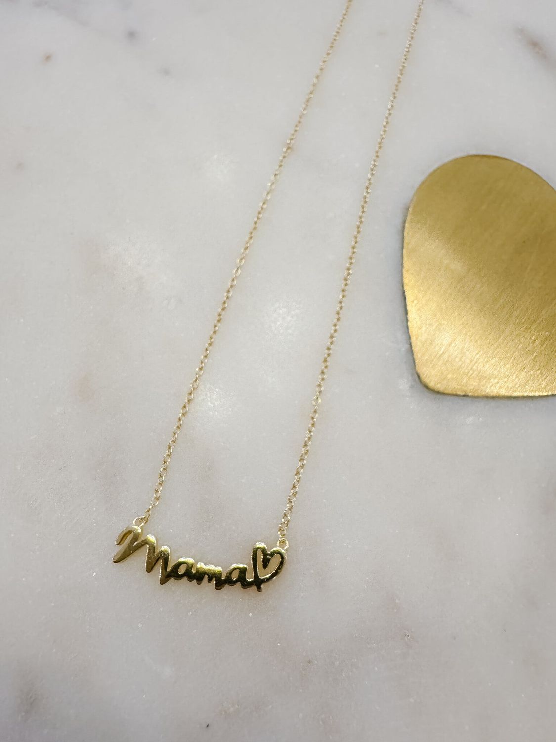 Mama Heart Script Necklace, Color: Gold