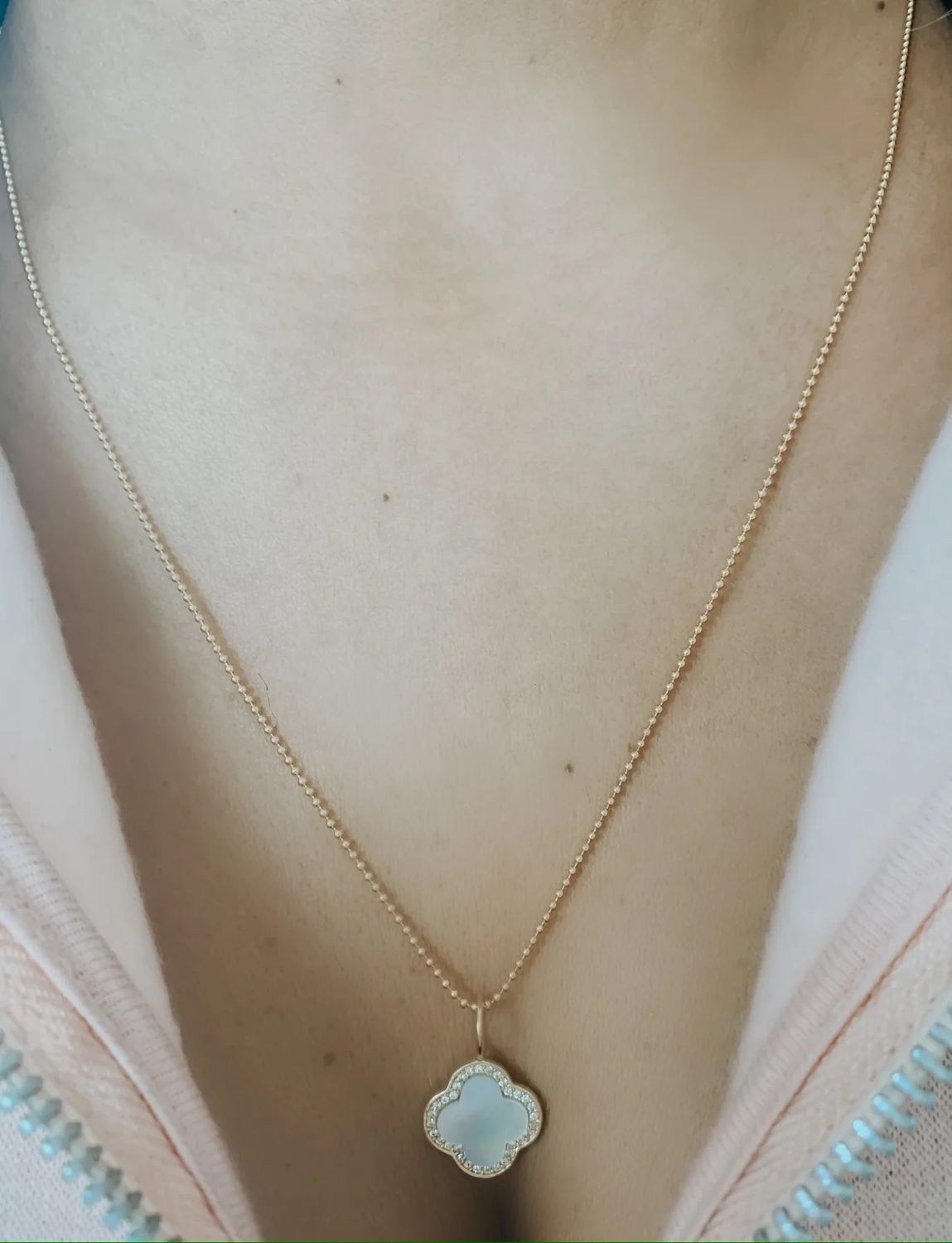 Small Mother of Pearl Clover Charm, Finish: 18K Yellow Gold Vermeil, Stone: Clear