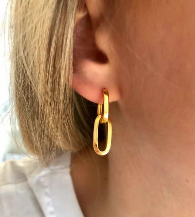 Chain Link Huggie Hoops, Color: 18K Yellow Gold Vermeil