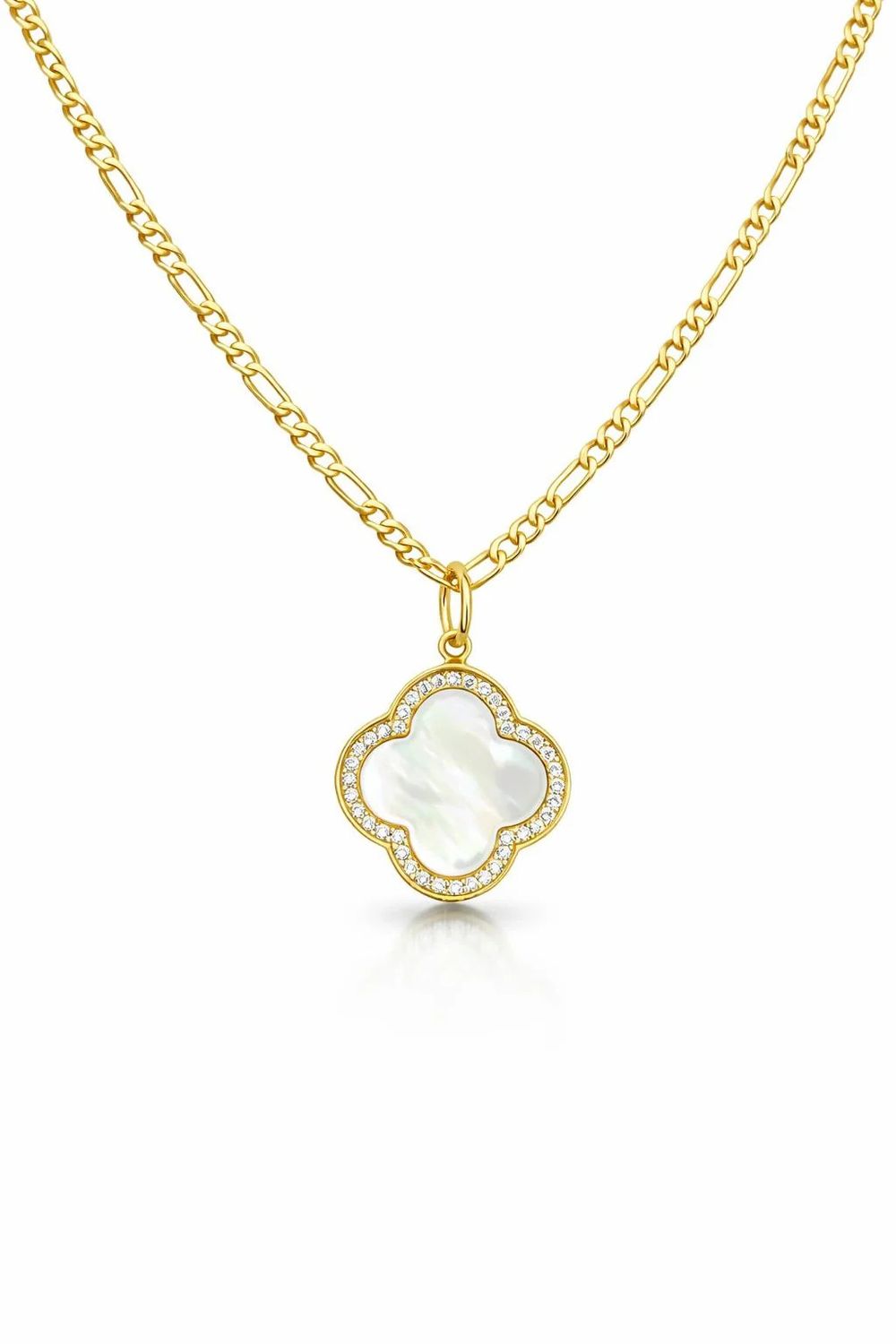 Bold Mother of Pearl Clover Charm, Finish: 18K Yellow Gold Vermeil, Stone: Clear