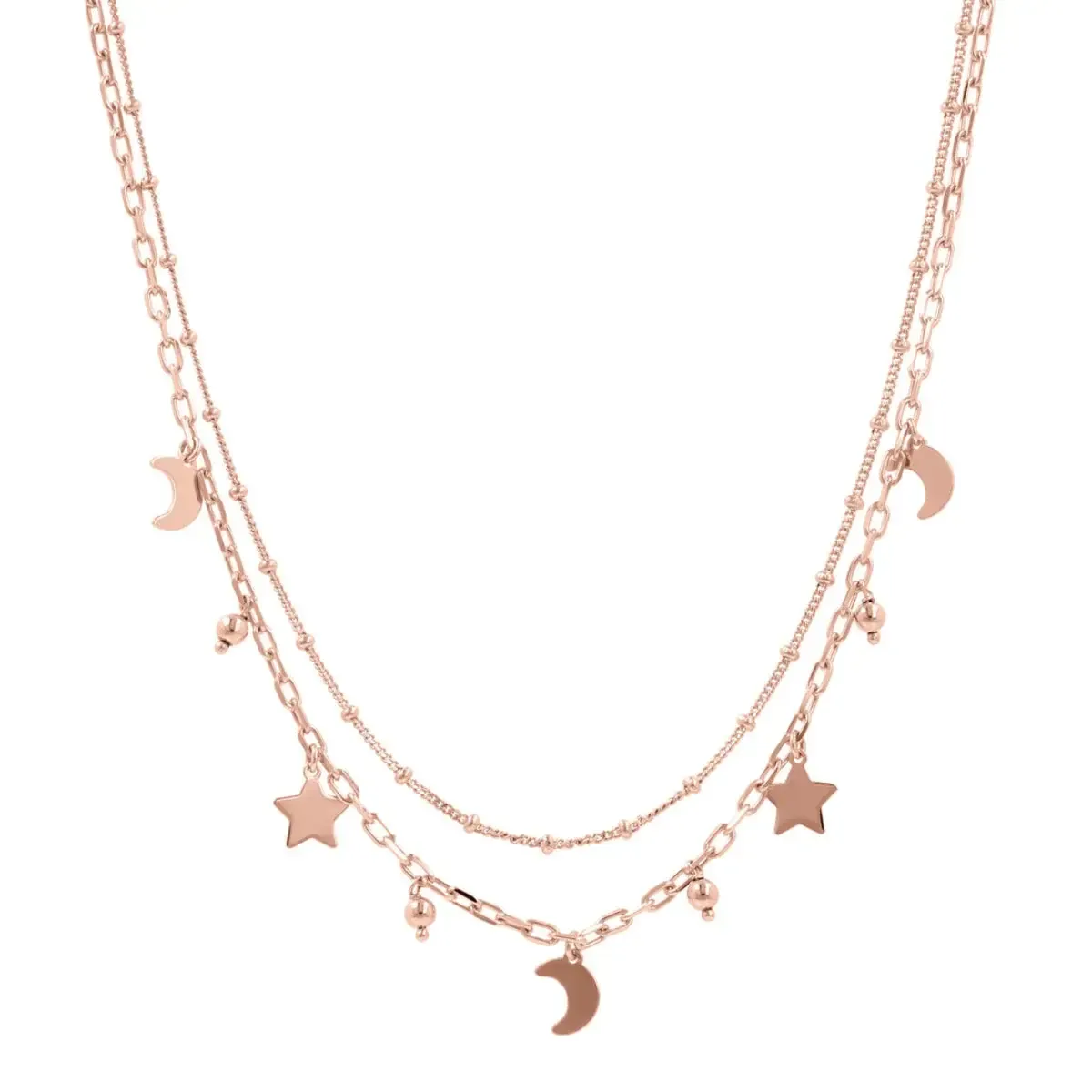 Rose Gold 2 Moon &amp; Star Strain Necklace