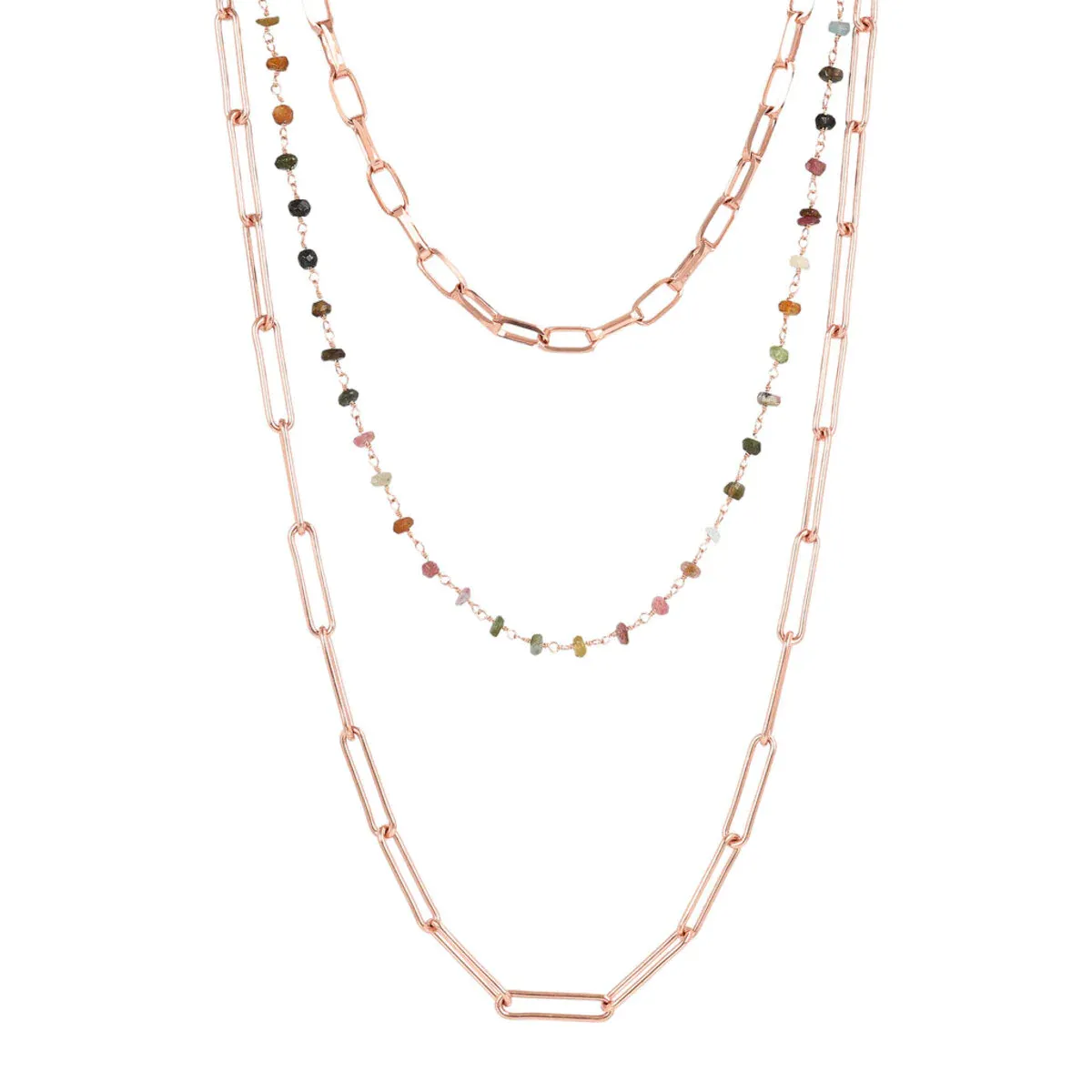 Multi-strand Forzatina Chain and Rosary Necklace with Multicolored Tourmaline