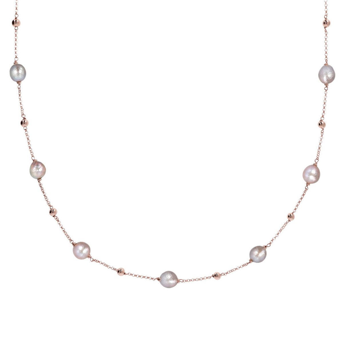 Long Necklace with Golden Rosé Spheres and Freshwater Cultured Pearls
