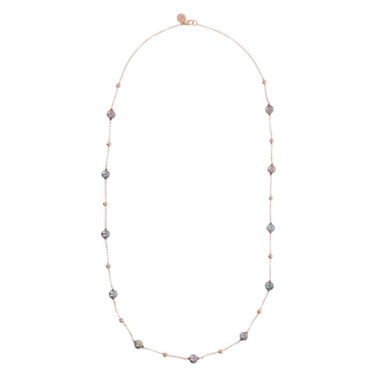 Long Necklace with Golden Rosé Spheres and Freshwater Cultured Pearls