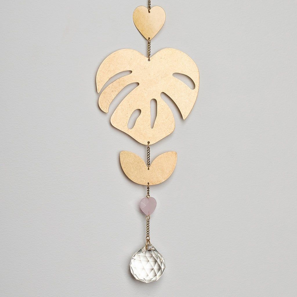 Monstera Leaf  &amp; Rose Quartz Suncatcher