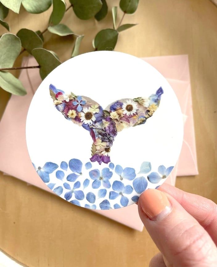 Whale Tail in Water Pressed Flower Magnet