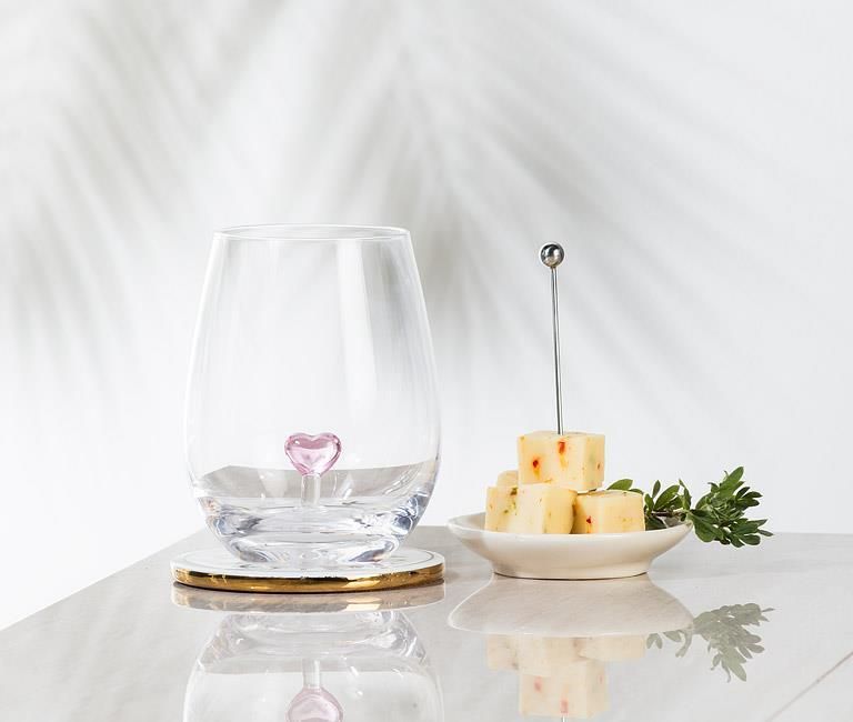 Pink Heart Icon Stemless Wine Glass