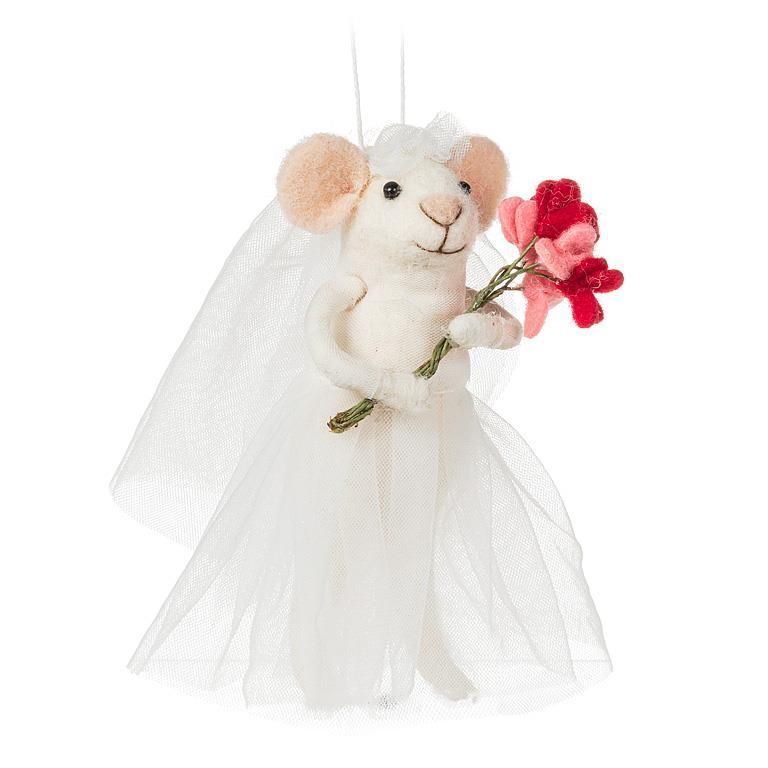 Bride Mouse Orn w/Bouquet