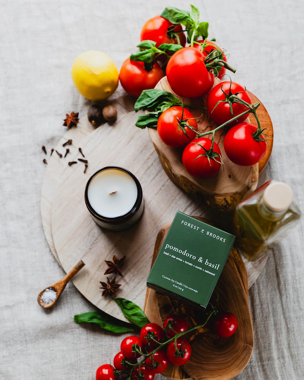 Pomodoro &amp; Basil  Wooden Wick Candle
