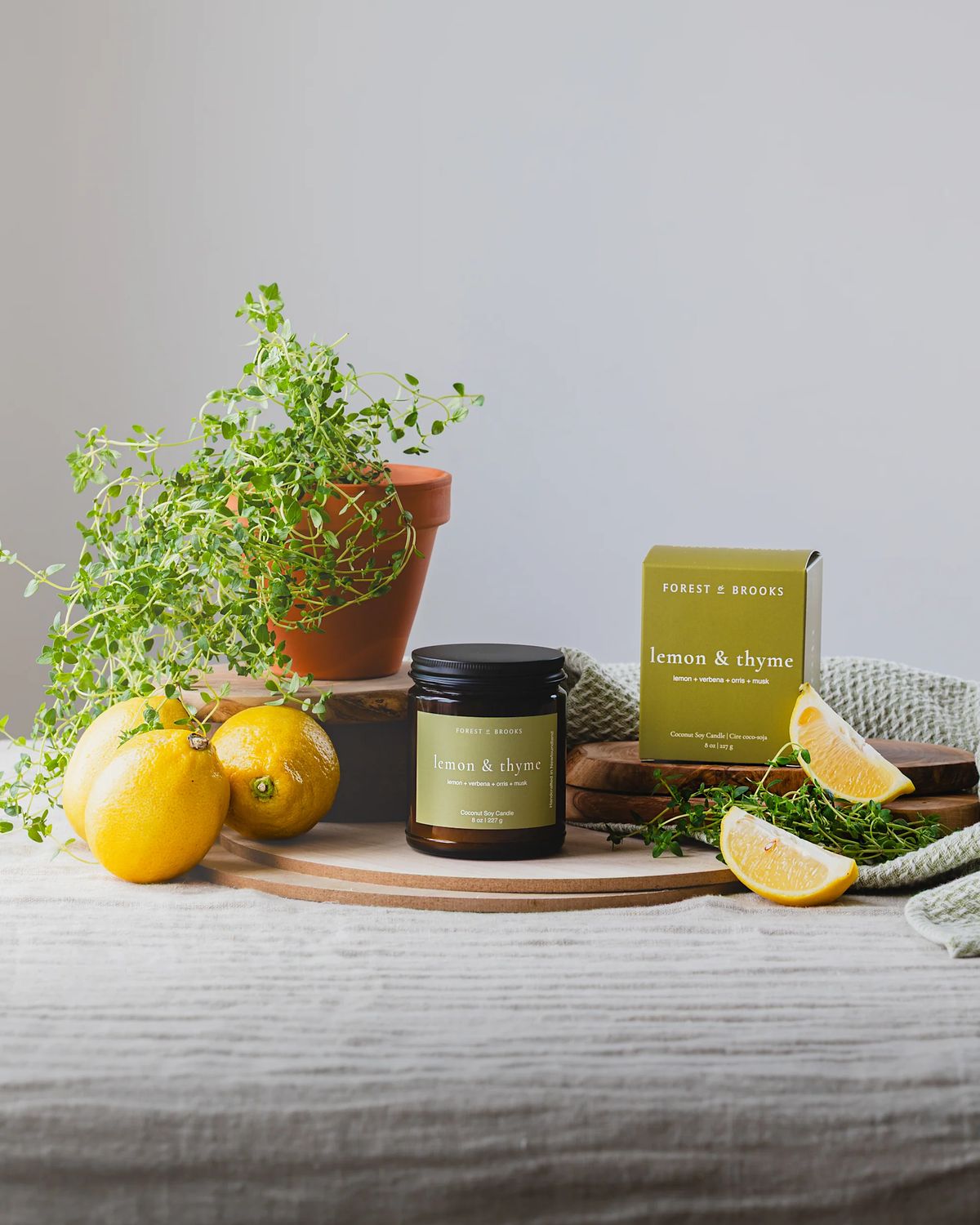 Lemon &amp; Thyme Wooden Wick Candle
