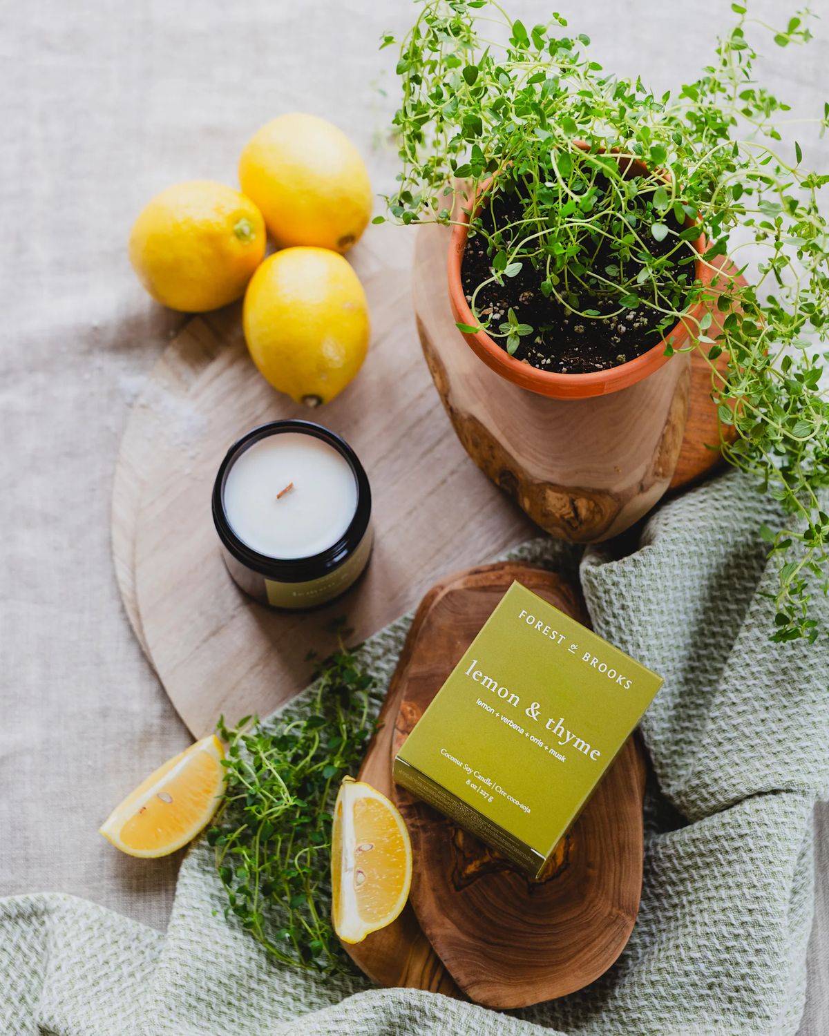 Lemon &amp; Thyme Wooden Wick Candle
