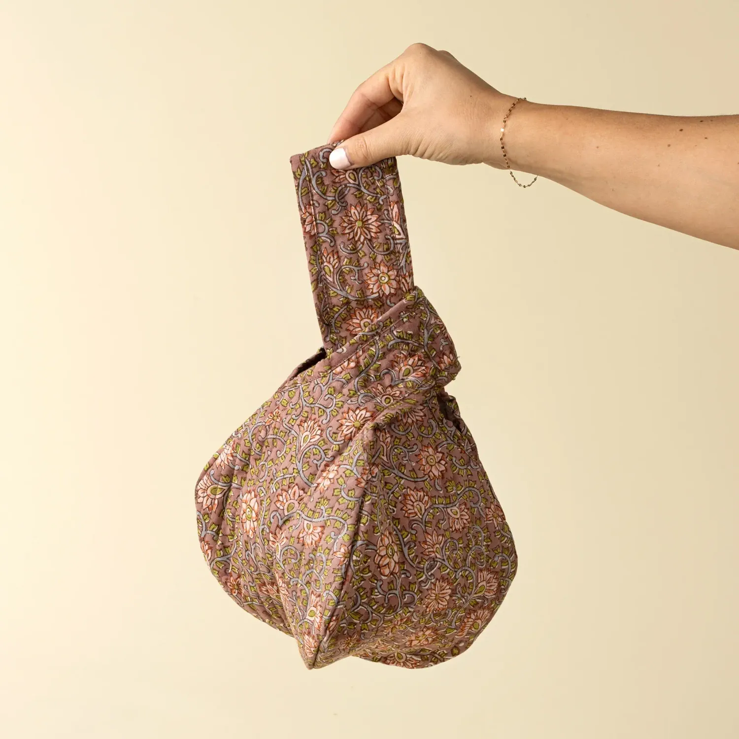 Peach Block Print Knot Vanity Bag