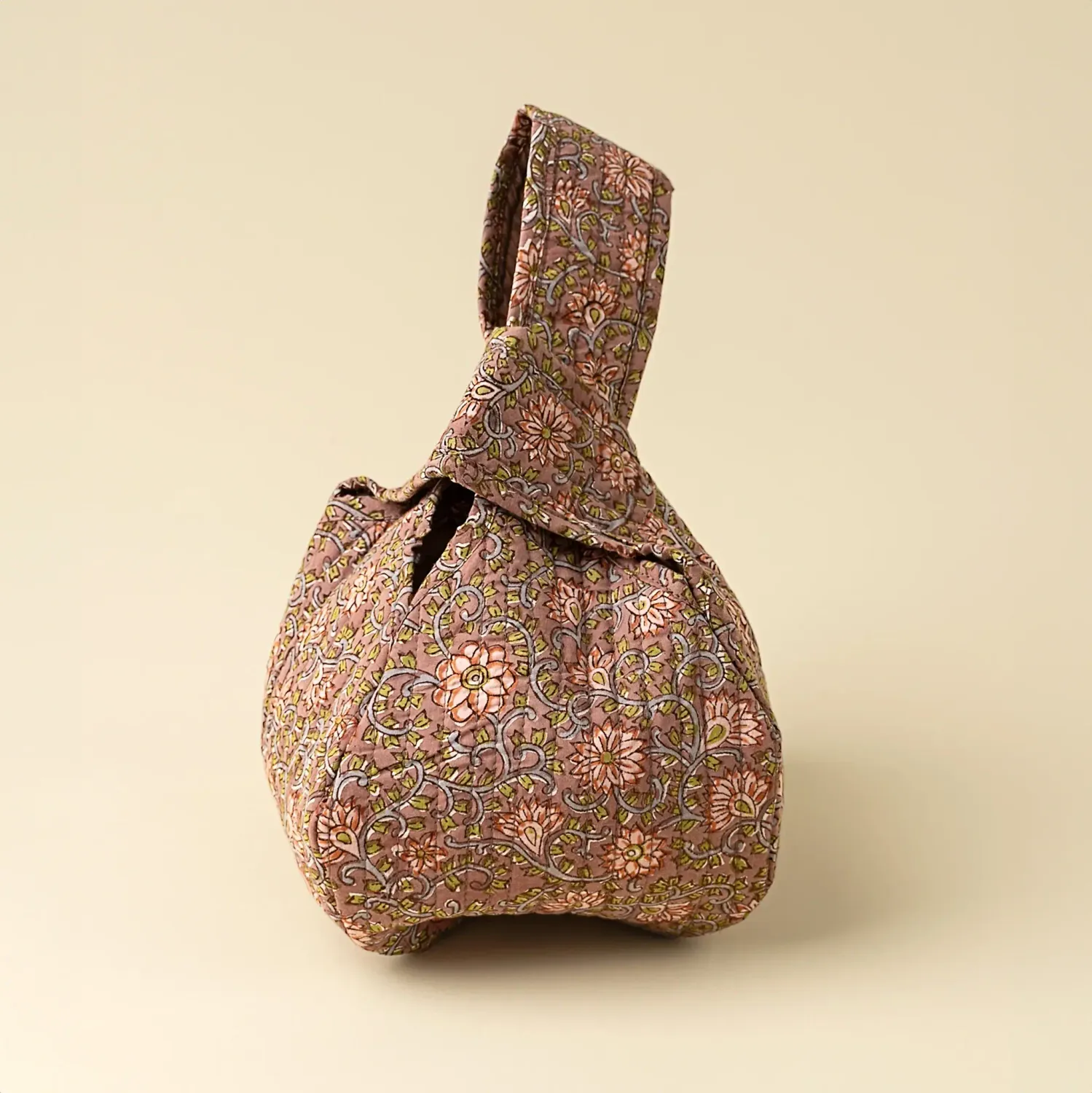 Peach Block Print Knot Vanity Bag