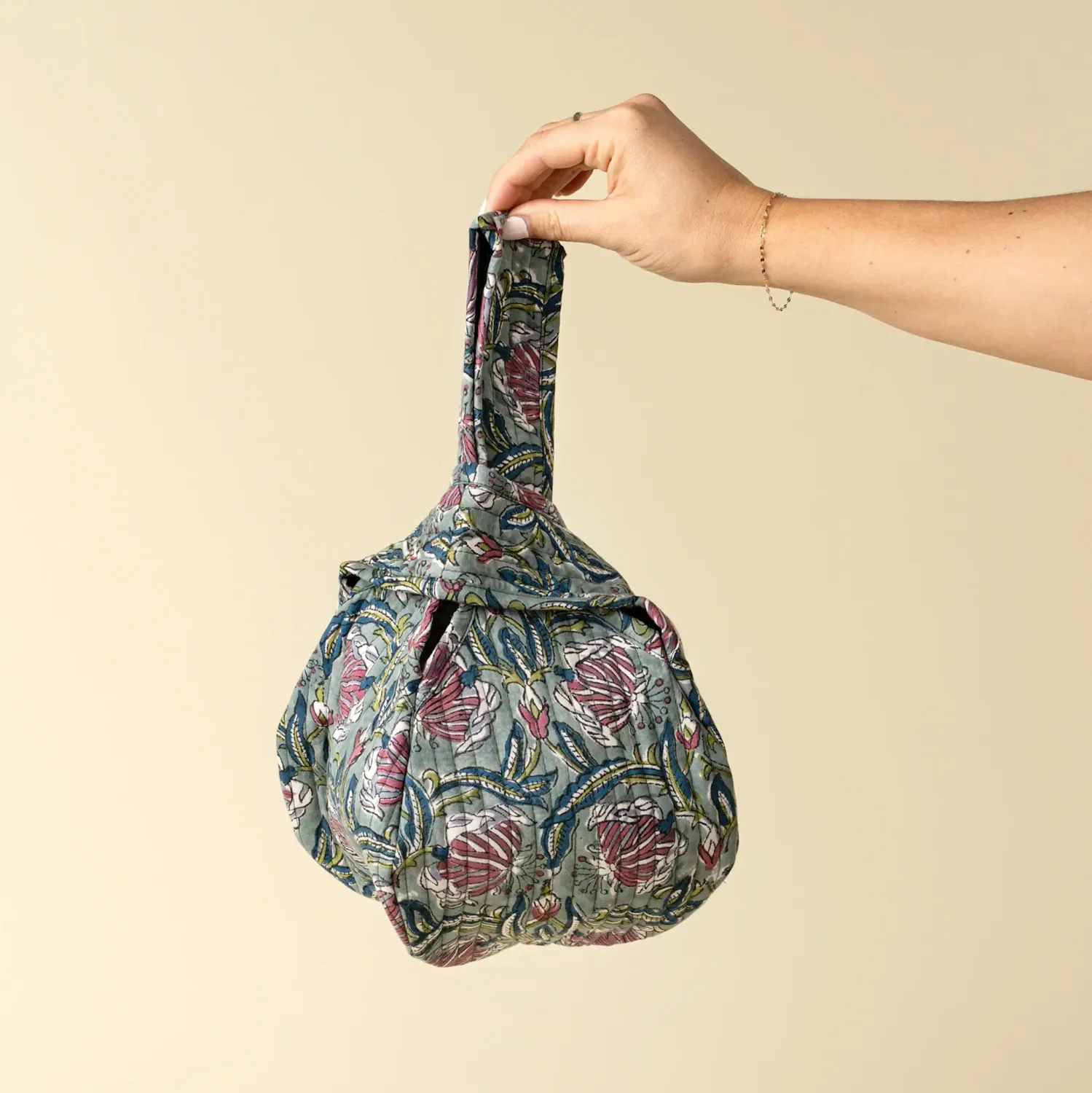 Teal Block Print Knot Vanity Bag