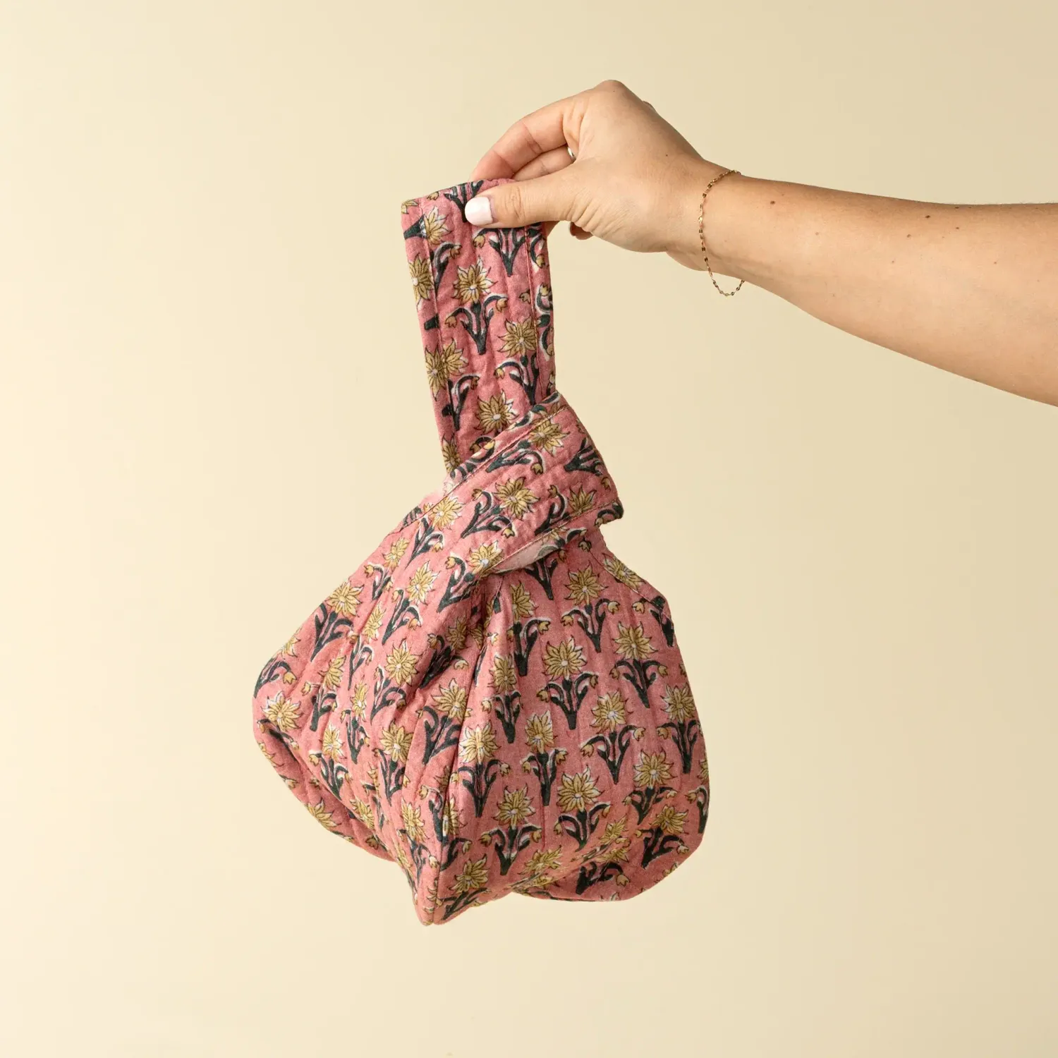 Pink Block Print Knot Vanity Bag