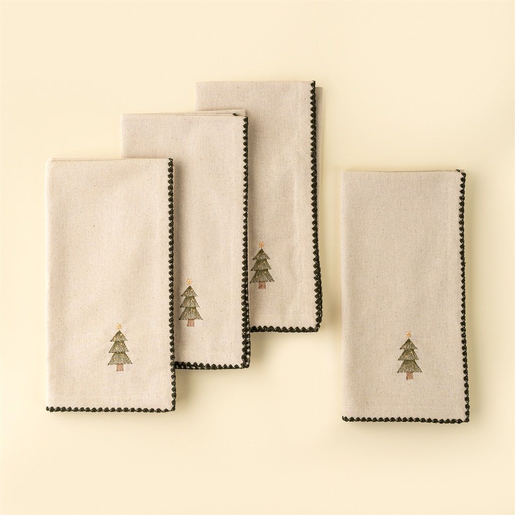 Festive Tree Embroidered Napkins S/4