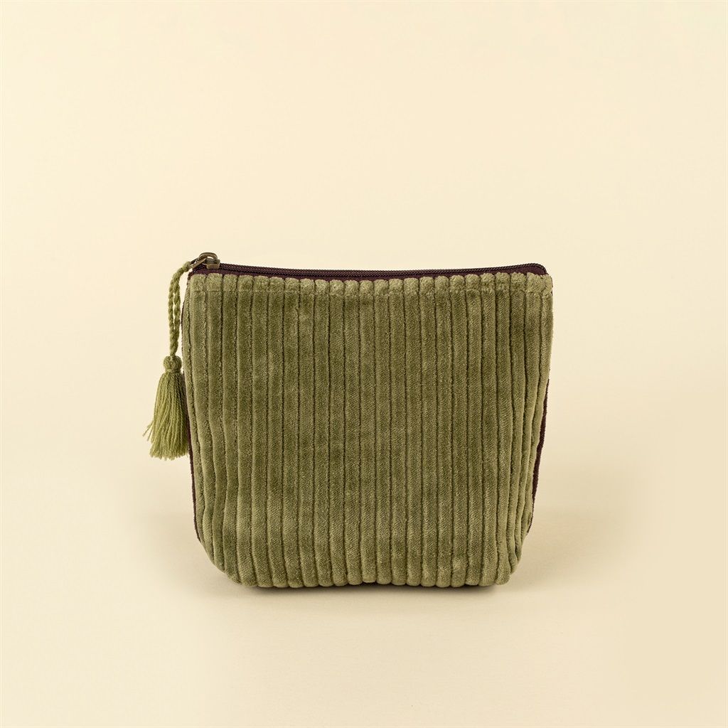 Small Green/Sangria Two-Tone Velvet Vanity Pouch