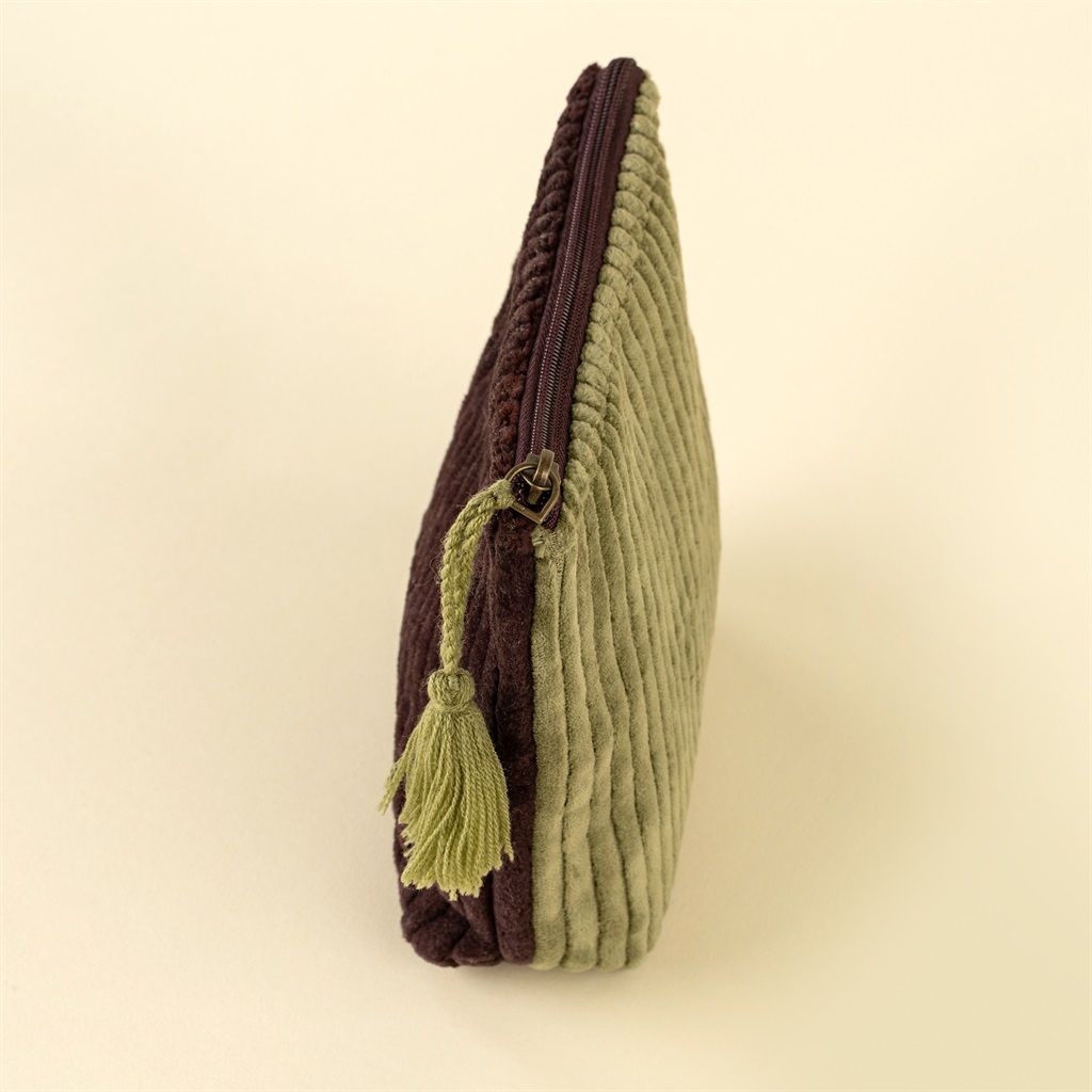 Small Green/Sangria Two-Tone Velvet Vanity Pouch