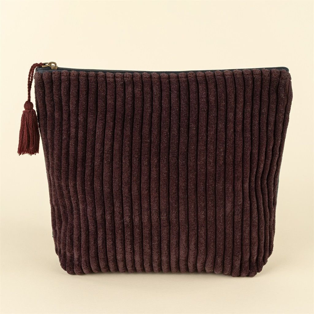 Large Sangria/Navy Two-Tone Velvet Vanity Pouch