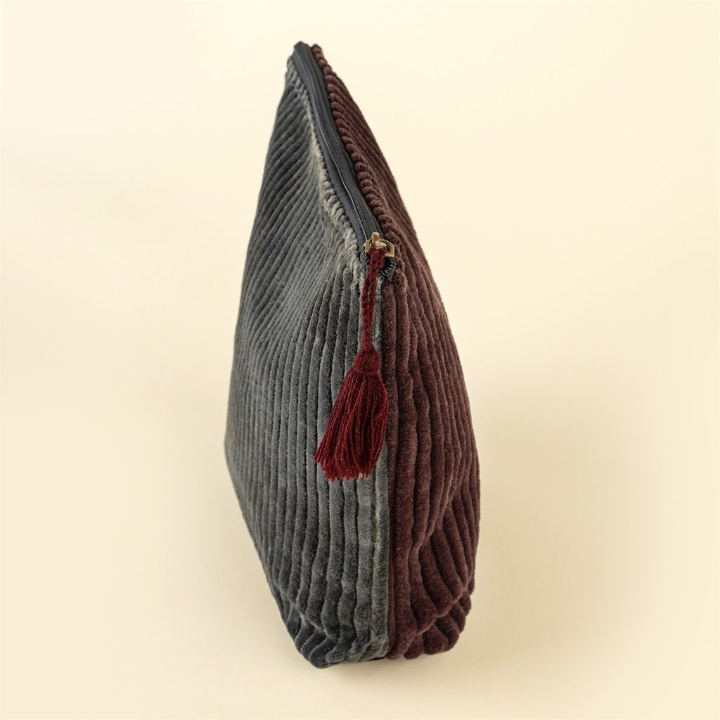 Large Sangria/Navy Two-Tone Velvet Vanity Pouch