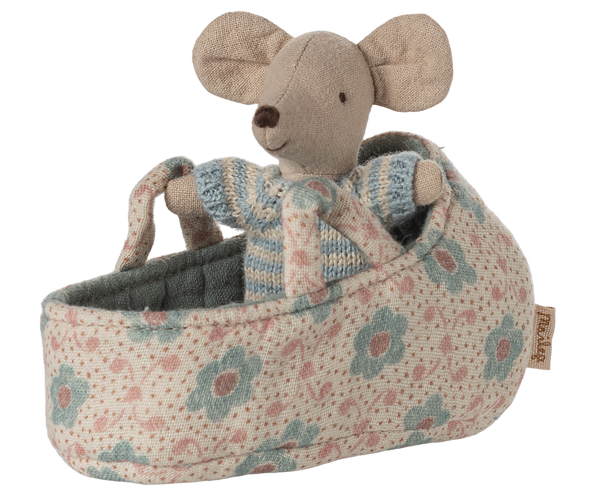 Baby Mouse in Blue Carry Cot