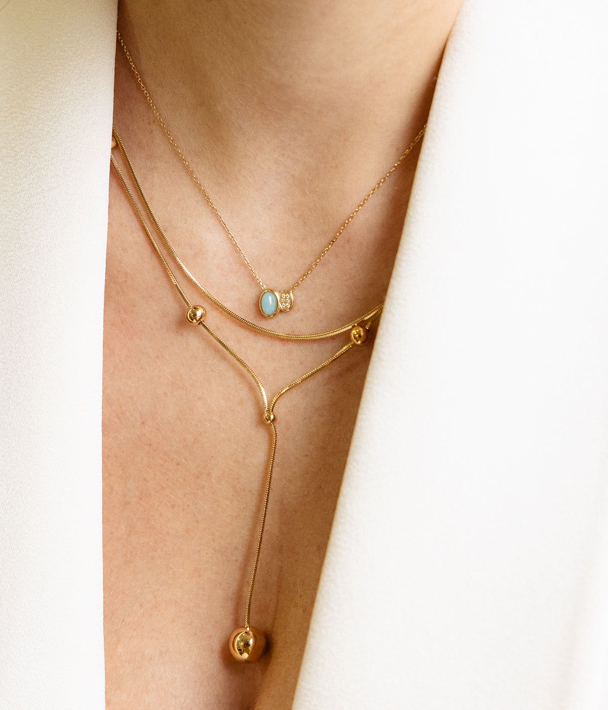 Nicolosi necklace - gold-plated steel, mother-of-pearl, cubic zirconia