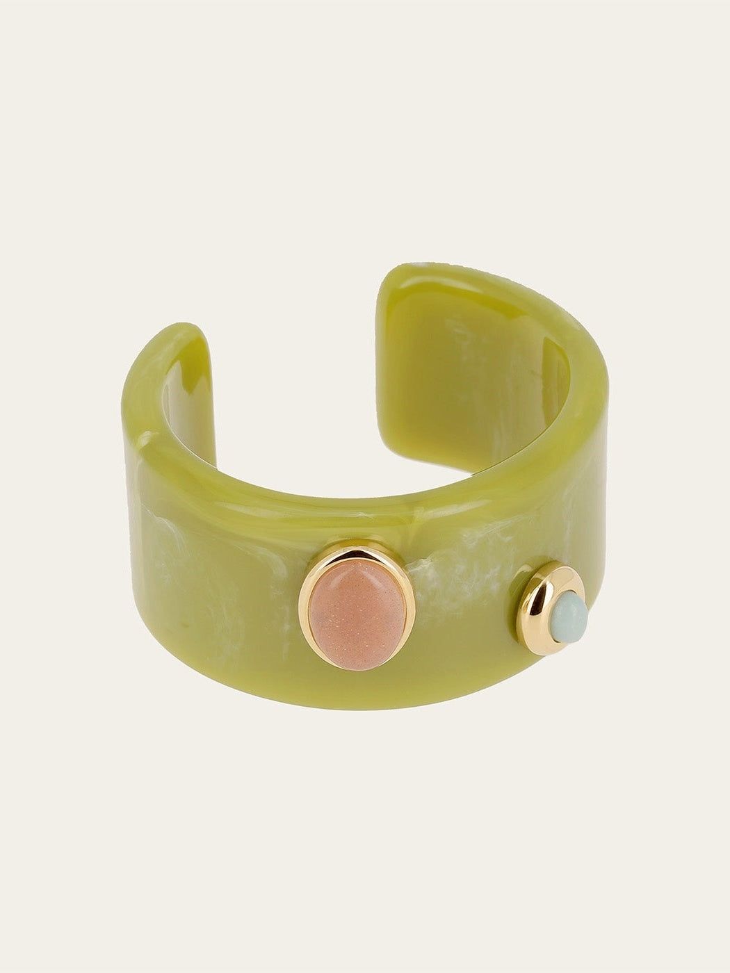 Lomas bracelet - gold-plated steel, green acetate, stones